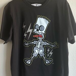 Black Graphic Tee with Cartoon Bart Skeleton Design